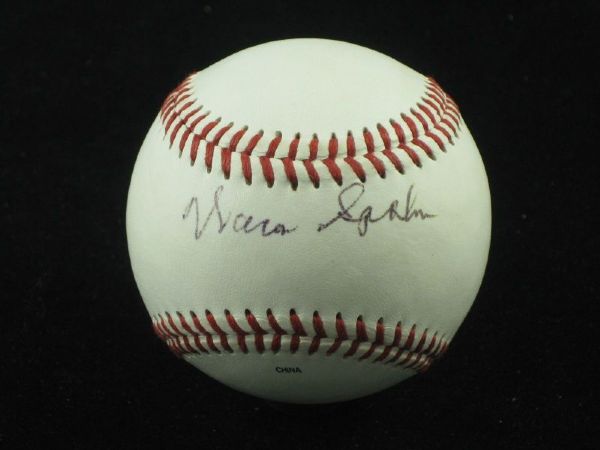 WARREN SPAHN Single Signed Baseball  (d.2003) HOF 1957 Braves
