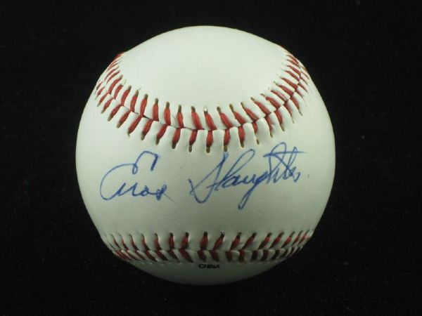 ENOS SLAUGHTER Single Signed Baseball  (d.2002) 1942 1946 Cardinals 1956 Yankees
