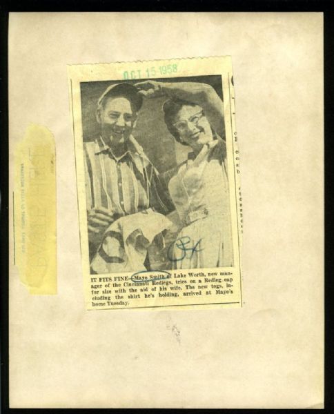 MAYO SMITH Named Reds Manager w/ Wife 1958 Type 1 Original Baseball Press Photo