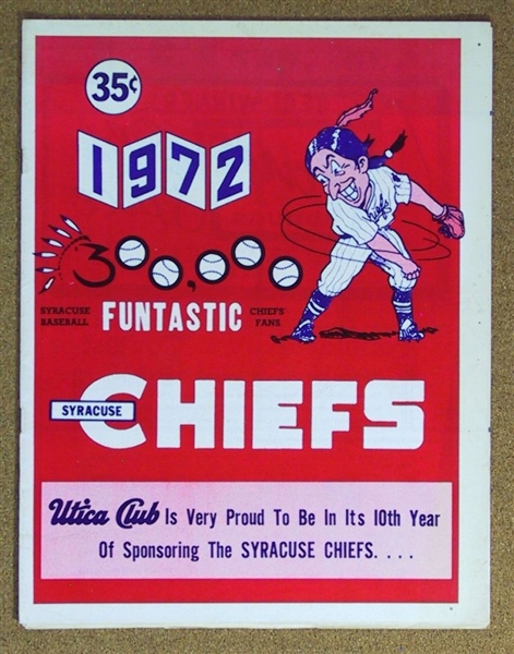 1972 Syracuse Chiefs vs. Rochester Red Wings Scorecard Program w/ Roster Scored