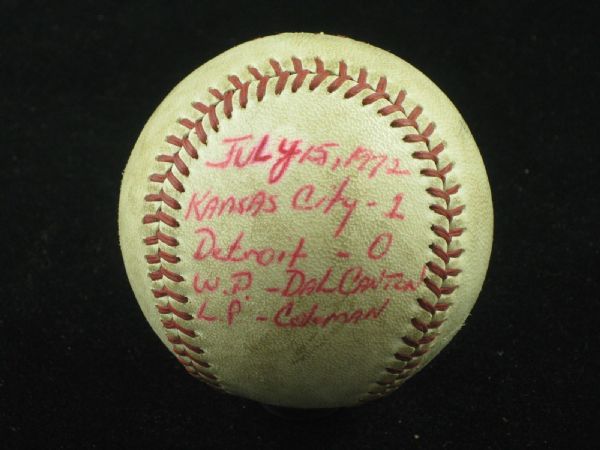 7-15-1972 Bruce Dal Canton Game-Used Win Baseball w/ Inscription Royals Tigers