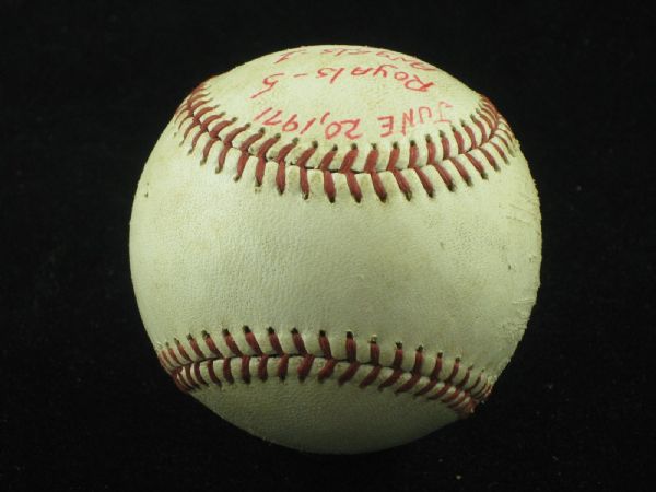 6-20-1971 Bruce Dal Canton Game-Used Win Baseball w/ Inscription Royals Angels