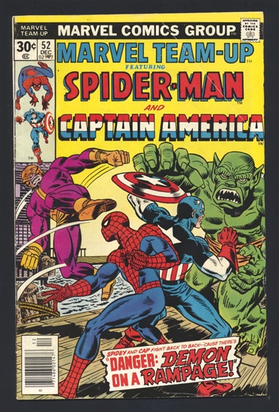 Marvel Team-Up #52 VG 1976 Marvel Spider-Man & Captain America Comic Book