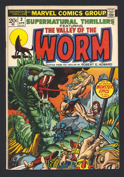 Supernatural Thrillers #3 VGF 1973 Marvel Valley of the Worm Comic Book