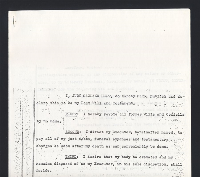 JUDY GARLAND's Last Will & Testament & Death Certificate Photocopies nb