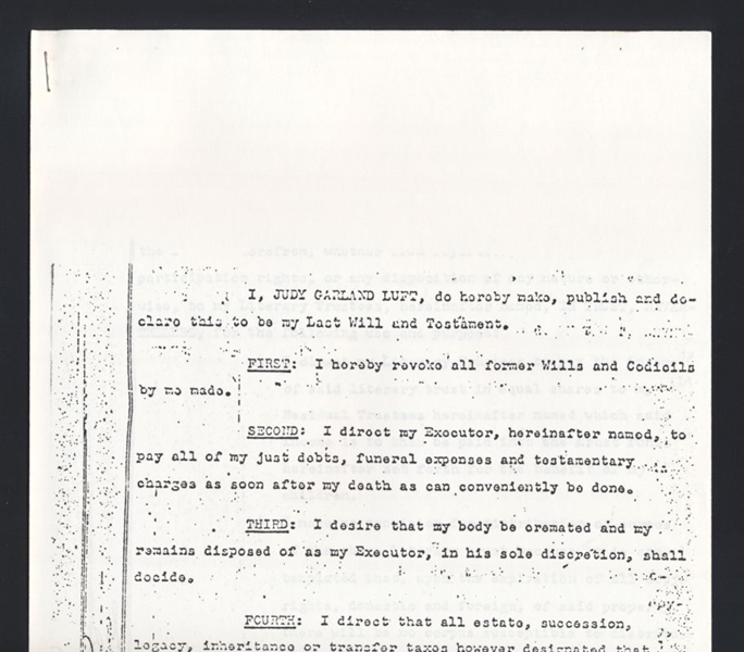 JUDY GARLAND's Last Will & Testament & Death Certificate Photocopies nb