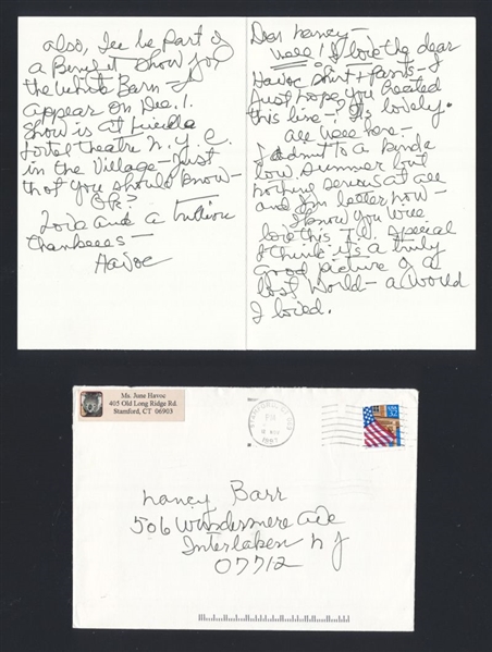 JUNE HAVOC SIGNED AUTOGRAPH Hand-Written Letter Card & Envelope 1996 nb