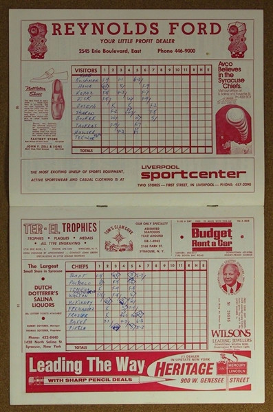 1972 Syracuse Chiefs vs. Charleston Charlies Scorecard Program & Ticket Stub