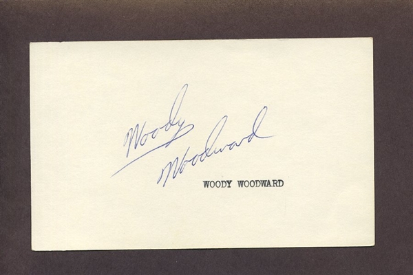 WOODY WOODWARD SIGNED 3x5 Index Card 1966 Atlanta Braves Reds