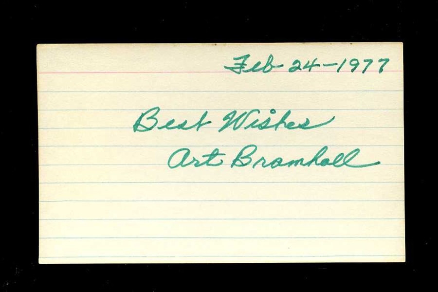 ART BRAMHALL SIGNED 3x5 Index Card (d.1985) 1935 Philadelphia Phillies