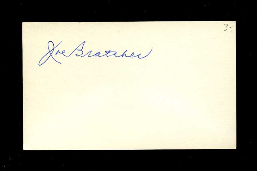 JOE BRATCHER SIGNED 3x5 Index Card (d.1977) 1924 St. Louis Cardinals