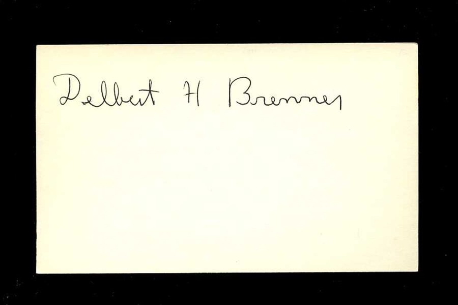 BERT BRENNER SIGNED 3x5 Index Card (d.1971) 1912 Cleveland Naps