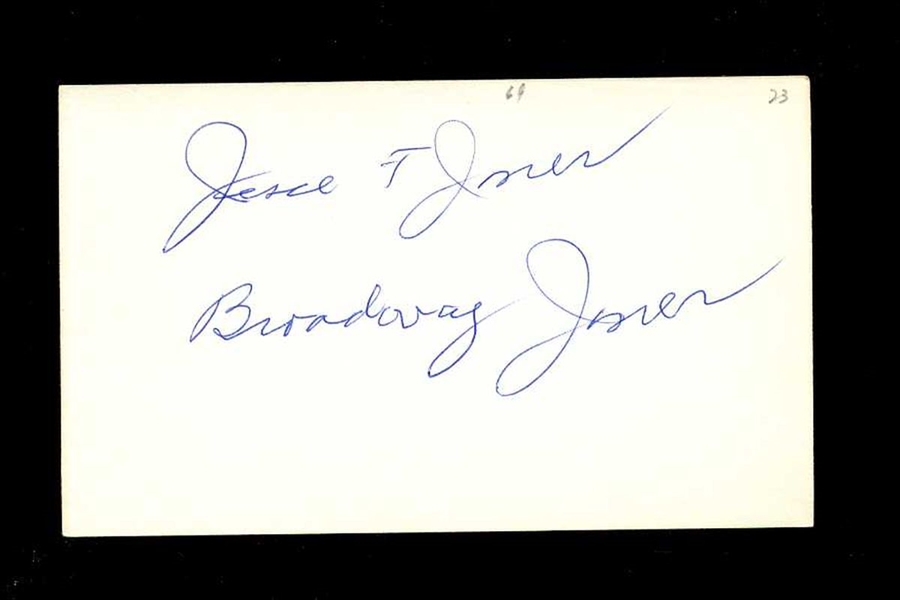 BROADWAY JONES SIGNED 3x5 Index Card (d.1977) Philadelphia Phillies
