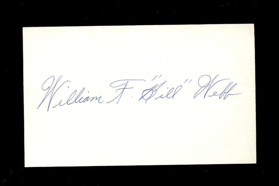 BILL F WEBB SIGNED 3x5 Index Card (d.1994) 1943 Philadelphia Phillies