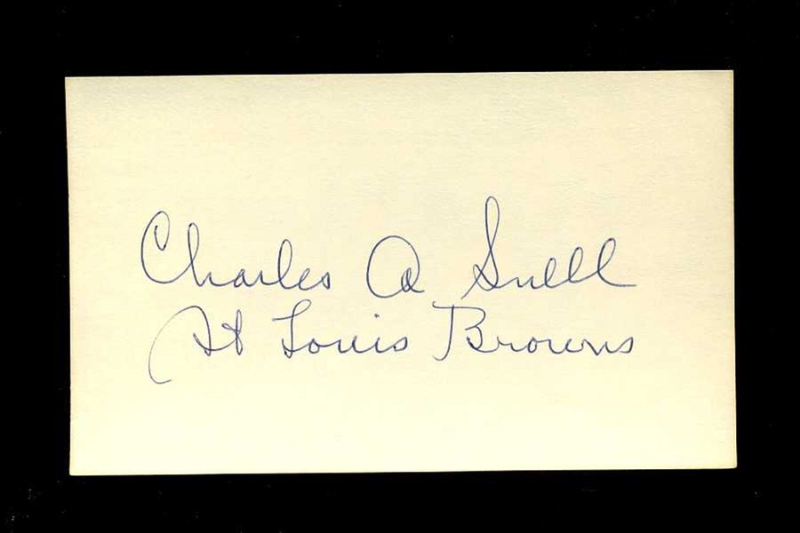 CHARLIE SNELL SIGNED 3x5 Index Card (d.1988) 1912 St. Louis Browns