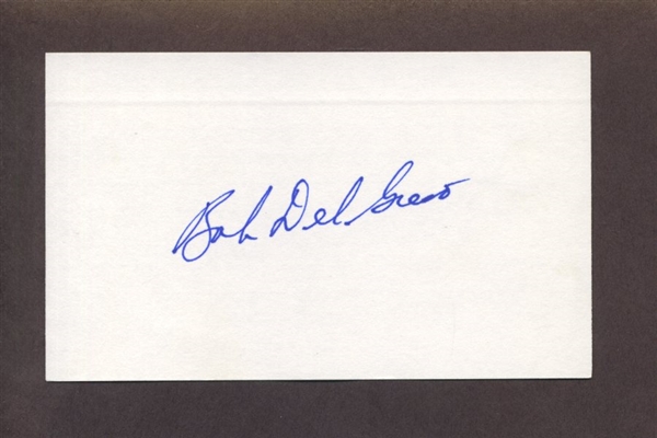 BOBBY DEL GRECO SIGNED 3x5 Index Card (d.2019) Pirates Yankees Athletics