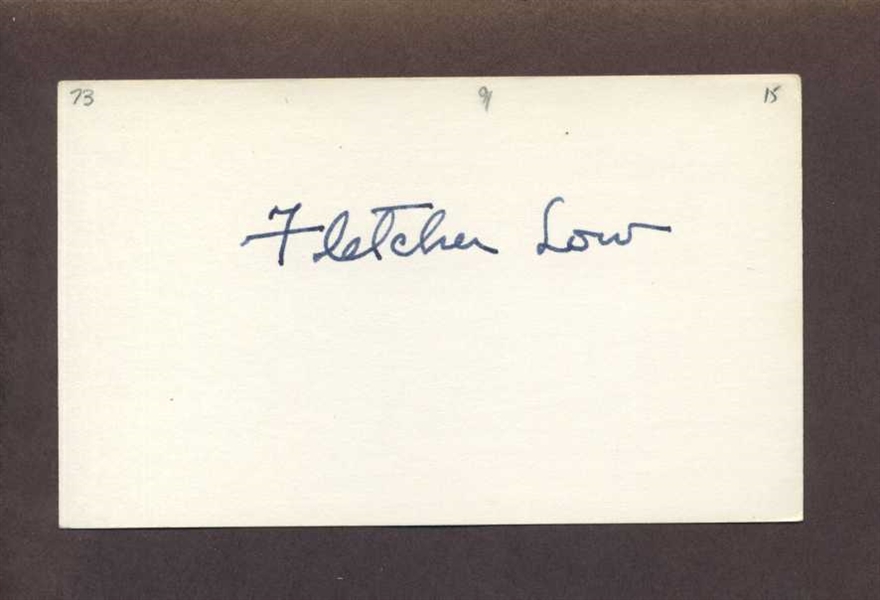 FLETCHER LOW SIGNED 3x5 Index Card (d.1973) 1915 Boston Braves