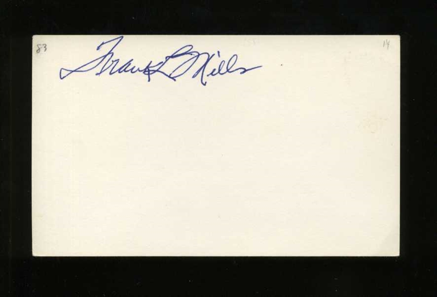FRANK MILLS SIGNED 3x5 Index Card (d.1983) 1914 Cleveland Naps