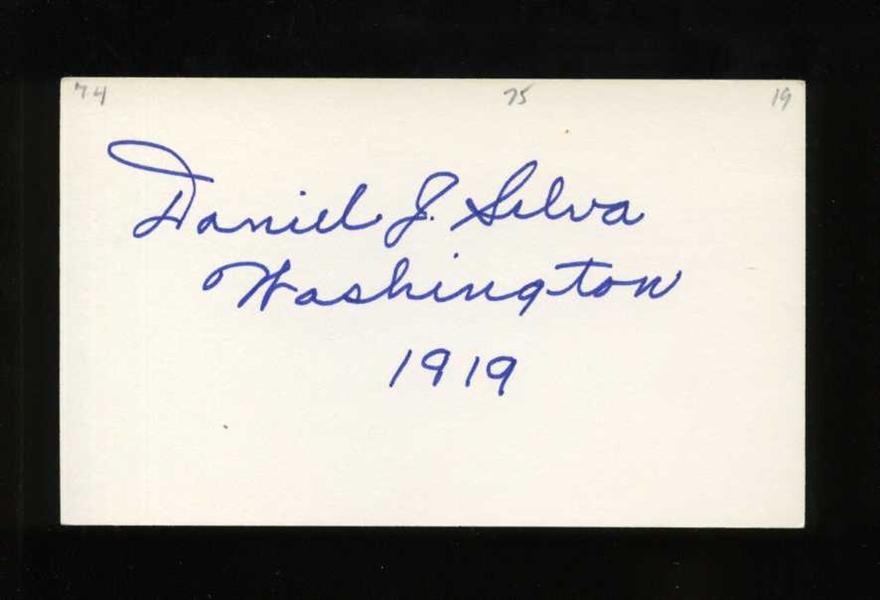 DANNY SILVA SIGNED 3x5 Index Card (d.1974) 1919 Washington Senators