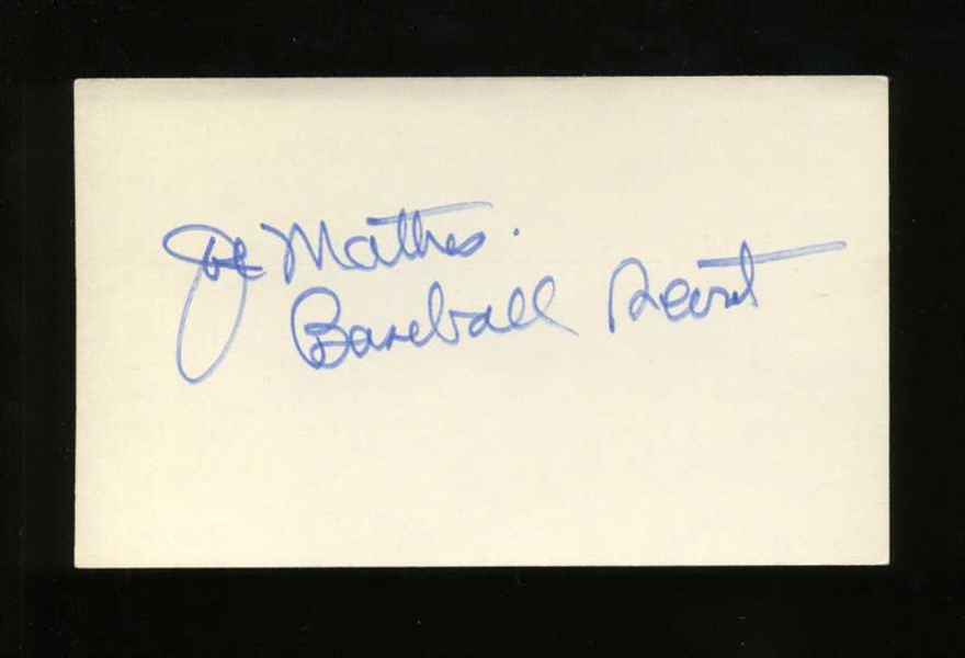 JOE MATHES SIGNED 3x5 Index Card (d.1978) St. Louis Terriers Braves