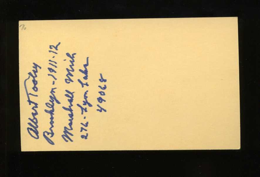 BERT TOOLEY SIGNED 3x5 Index Card (d.1976) 1911 Brooklyn Dodgers