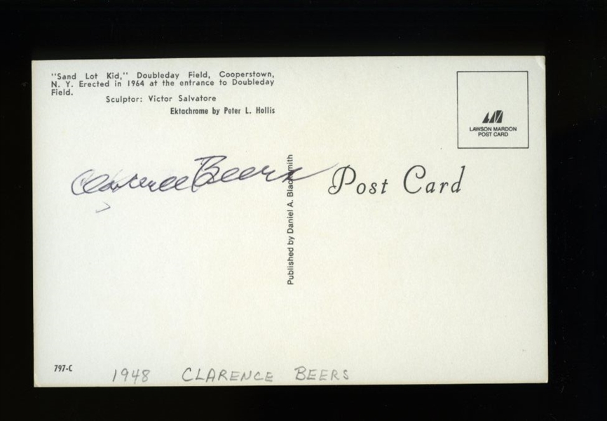 CLARENCE BEERS SIGNED Postcard (d.2002) 1948 St. Louis Cardinals