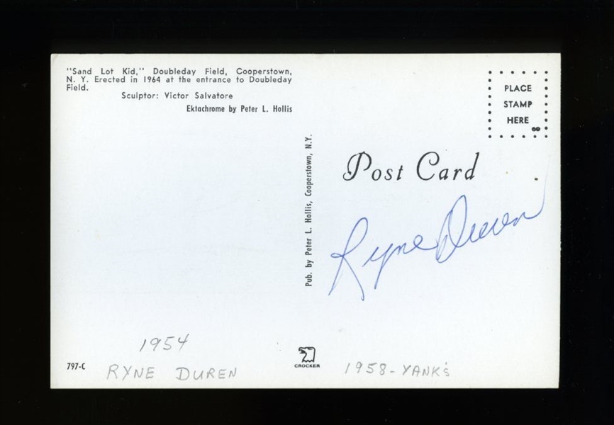 RYNE DUREN SIGNED Postcard (d.2011) 1958 New York Yankees