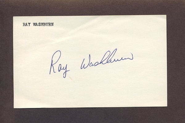 RAY WASHBURN SIGNED 3x5 Index Card 1967 St. Louis Cardinals