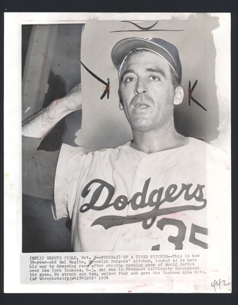 1956 Brooklyn Dodgers SAL MAGLIE World Series Winning Pitcher Vintage Wire Photo