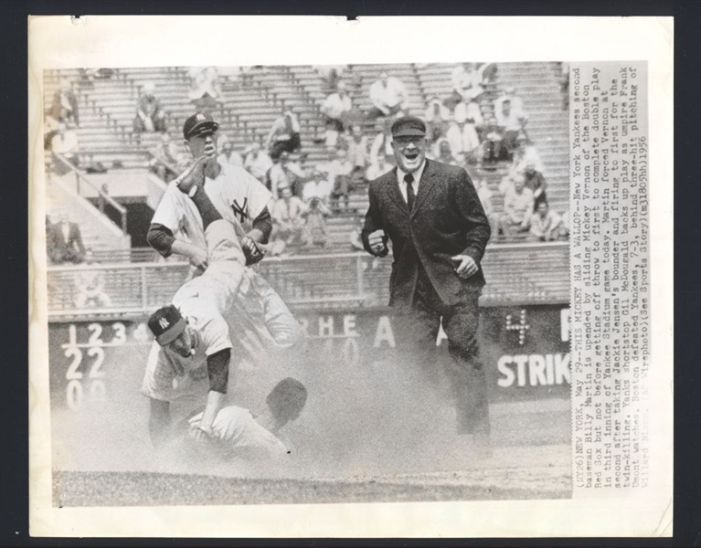 1956 NY Yankees BILLY MARTIN & GIL McDOUGALD vs MICKEY VERNON Vintage Wire Photo