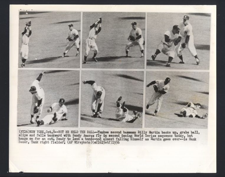 1956 Yankees HANK BAUER & BILLY MARTIN World Series Action Vintage Wire Photo