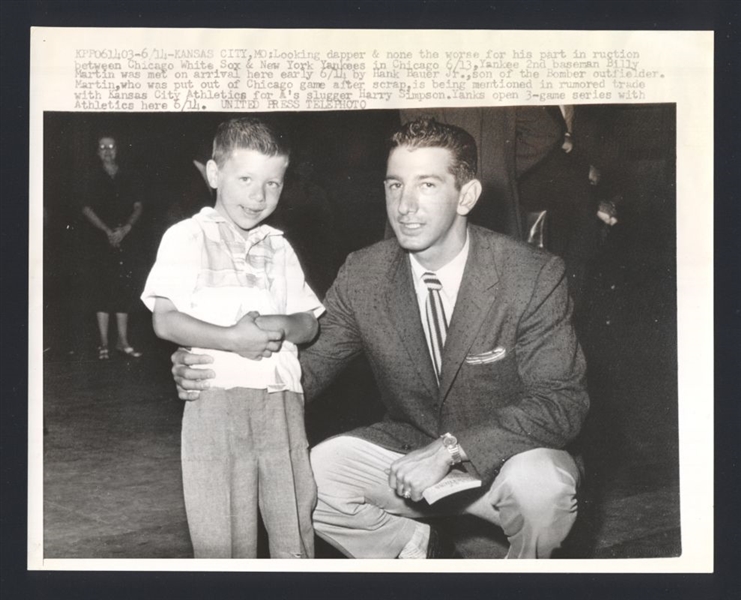 1957 New York Yankees BILLY MARTIN & HANK BAUER JR. Vintage Wire Photo