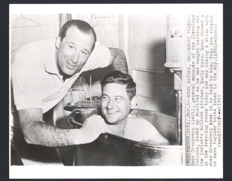 Lot of (3) 1950s Indians HANK GREENBERG, EARLY WYNN, BILL VEECK News Wire Photos