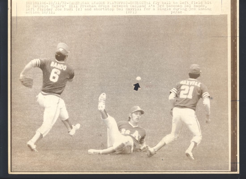 1972 Athletics SAL BANDO, JOE RUDI & DAL MAXVILL AL Playoffs News Wire Photo