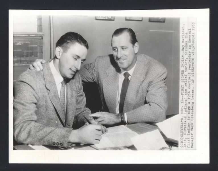 Lot of (3) 1950s Indians HANK GREENBERG, EARLY WYNN, BILL VEECK News Wire Photos