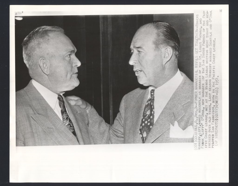 Lot of (2) 1950s ROGERS HORNSBY, LEFTY O'DOUL & EDDIE STANKY News Wire Photos