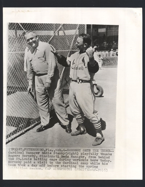 Lot of (2) 1950s ROGERS HORNSBY, LEFTY O'DOUL & EDDIE STANKY News Wire Photos