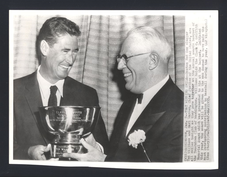Lot of (2) 1955-63 TED WILLIAMS, JACK SHARKEY & EARL WARREN News Wire Photos