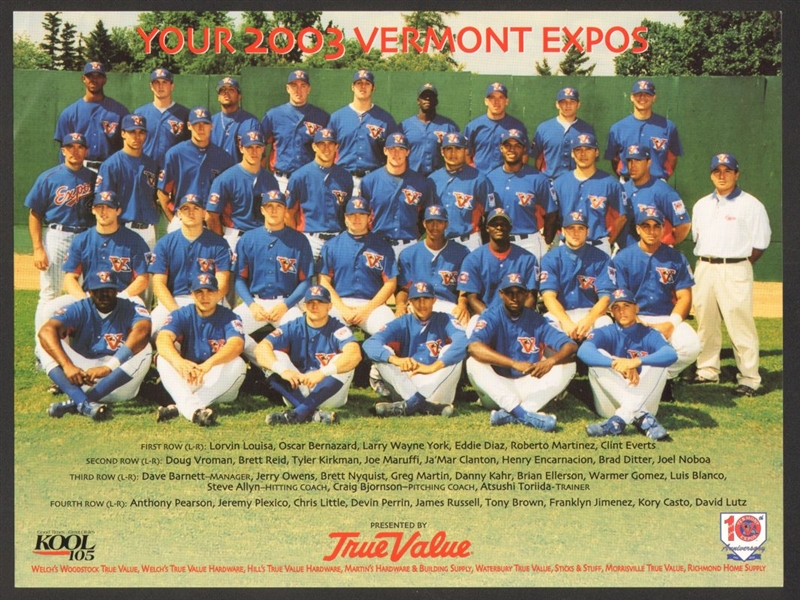 2003 Vermont Expos Team Photo Montreal Expos Minor League
