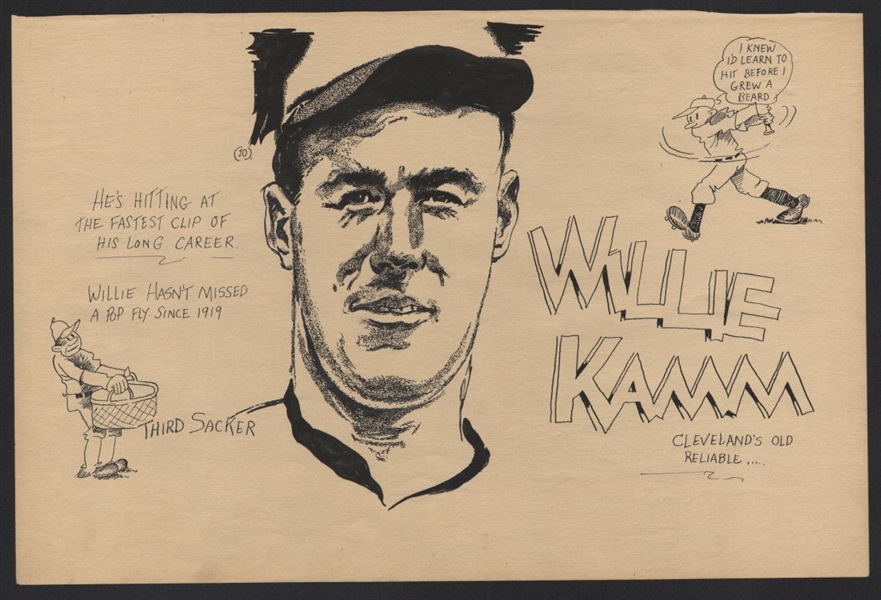 1930's WILLIE KAMM Large ORIGINAL Artwork ONE OF A KIND Cleveland Indians