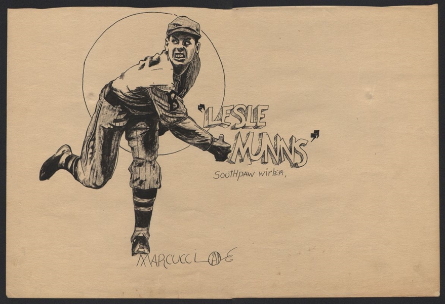 1930's LES MUNNS Large ORIGINAL Artwork ONE OF A KIND Brooklyn Dodgers