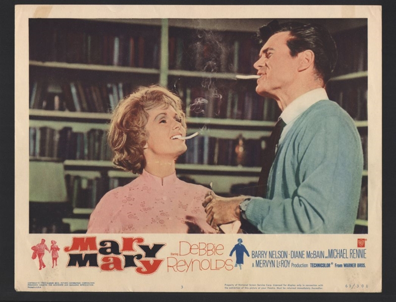 1963 DEBBIE REYNOLDS & BARRY NELSON In MARY MARY Smoking Original Lobby Card