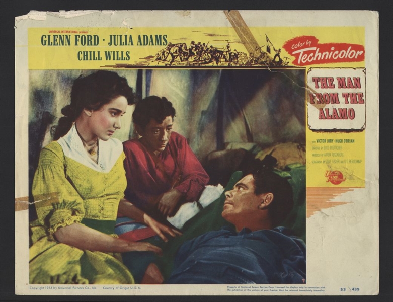 1953 GLENN FORD & JULIA ADAMS In THE MAN FROM THE ALAMO Original Lobby Card
