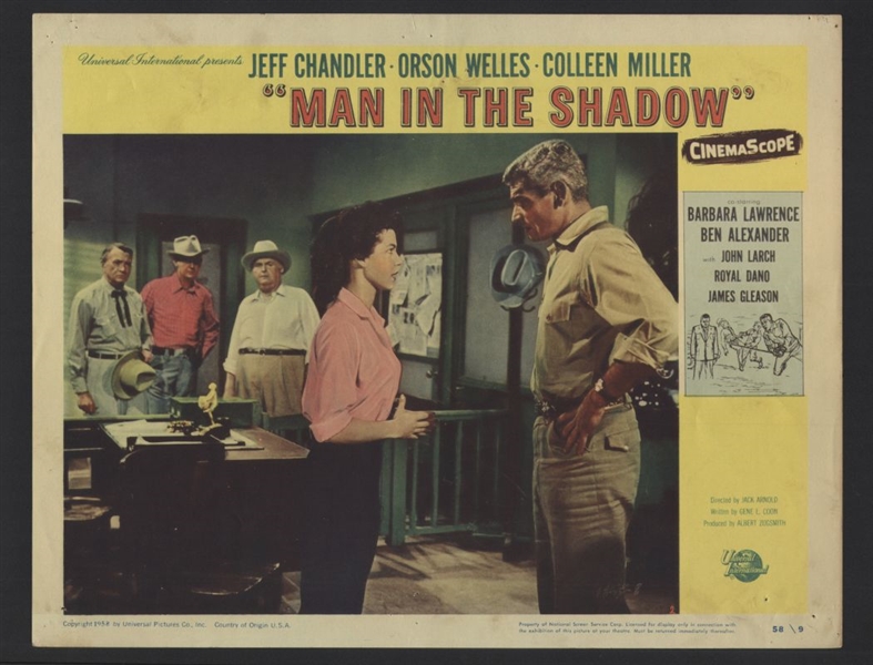 1958 JEFF CHANDLER & COLLEEN MILLER In MAN IN THE SHADOW Original Lobby Card