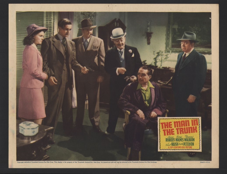 1942 GEORGE HOLMES & LYNNE ROBERTS In THE MAN IN THE TRUNK Original Lobby Card