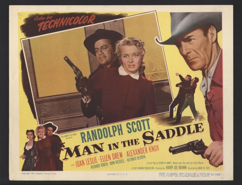 1951 RANDOLPH SCOTT & ELLEN DREW In MAN IN THE SADDLE Original Lobby Card