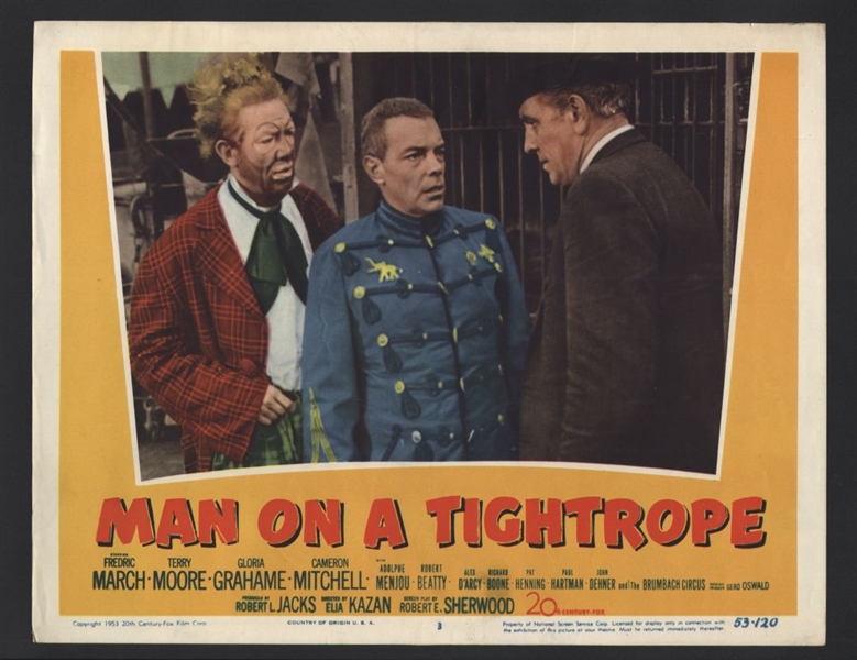 1953 FREDRIC MARCH & PAT HENNING In MAN ON A TIGHTROPE Original Lobby Card