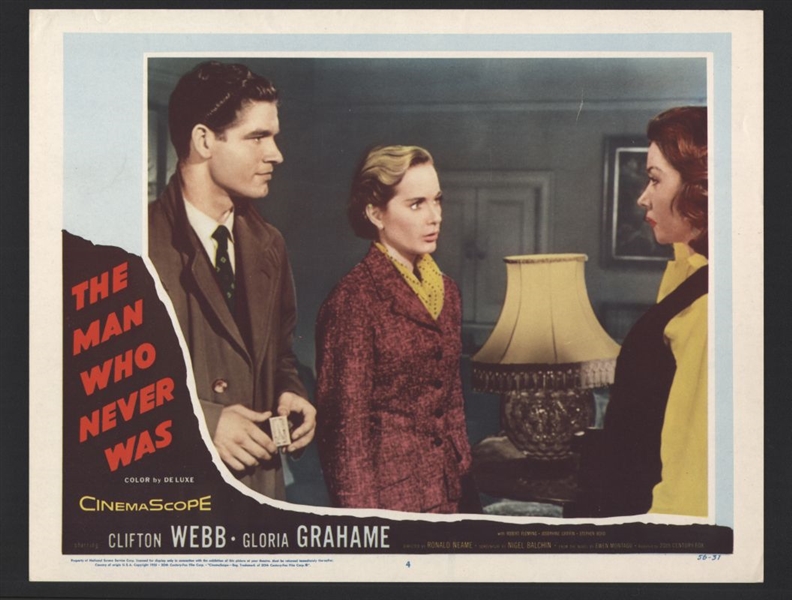 1956 STEPHEN BOYD & GLORIA GRAHAME In THE MAN WHO NEVER WAS Original Lobby Card