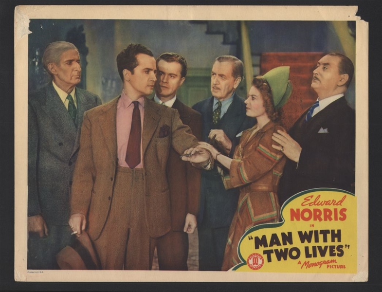 1942 MARLO DWYER & EDWARD NORRIS In MAN WITH TWO LIVES Original Lobby Card