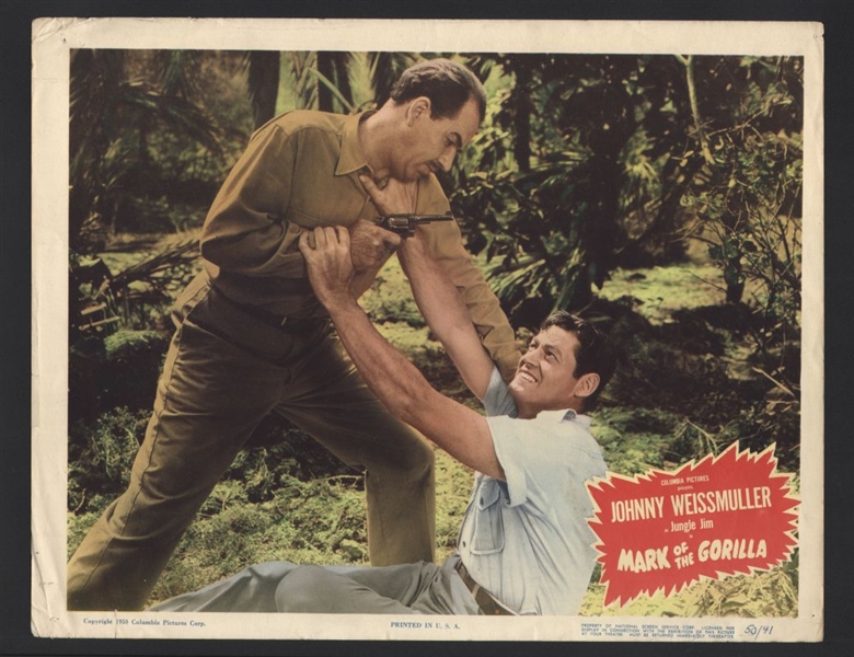 1950 JOHNNY WEISSMULLER In JUNGLE JIM: MARK OF THE GORILLA Original Lobby Card